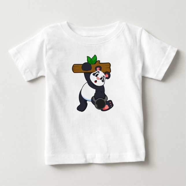 Panda mit Holz bei Krafttraining Baby T-shirt (Vorderseite)