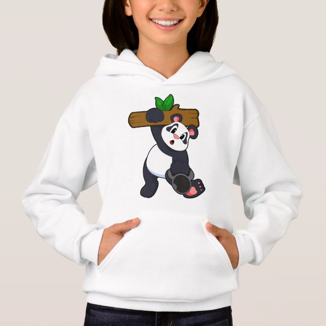 Panda mit Holz bei Krafttraining Hoodie (Vorderseite)