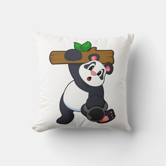 Panda mit Holz bei Krafttraining Kissen (Vorderseite)