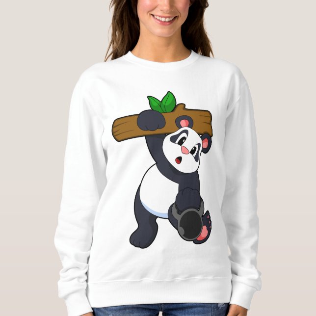 Panda mit Holz bei Krafttraining Sweatshirt (Vorderseite)