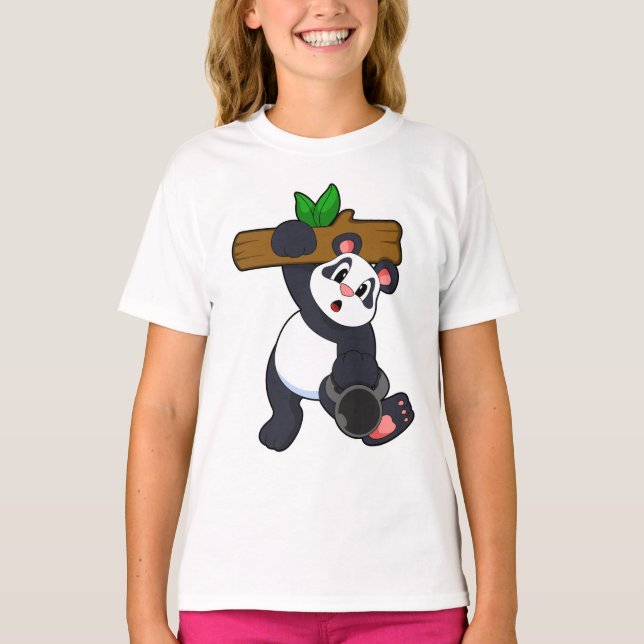 Panda mit Holz bei Krafttraining T-Shirt (Vorderseite)