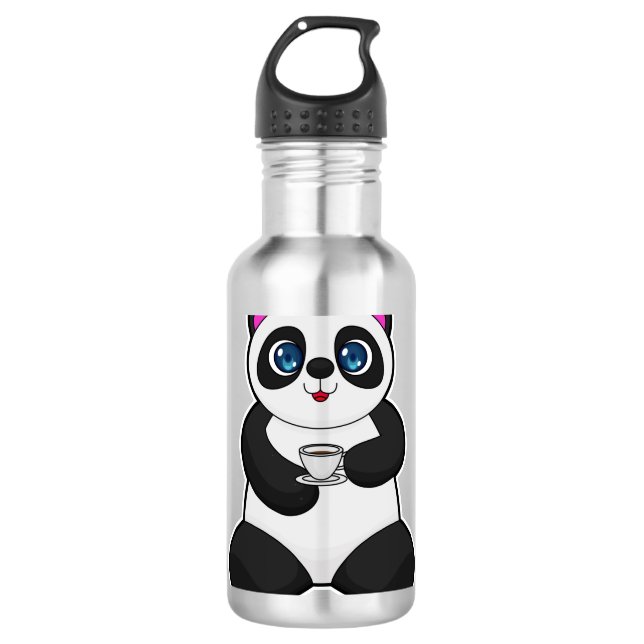 Panda mit Kaffee-Cup Edelstahlflasche (Vorderseite)