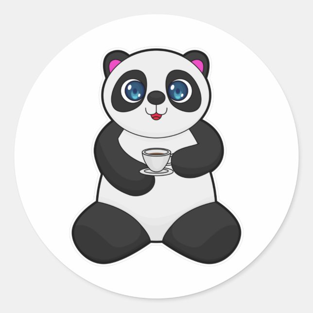 Panda mit Kaffee-Cup Runder Aufkleber (Vorderseite)