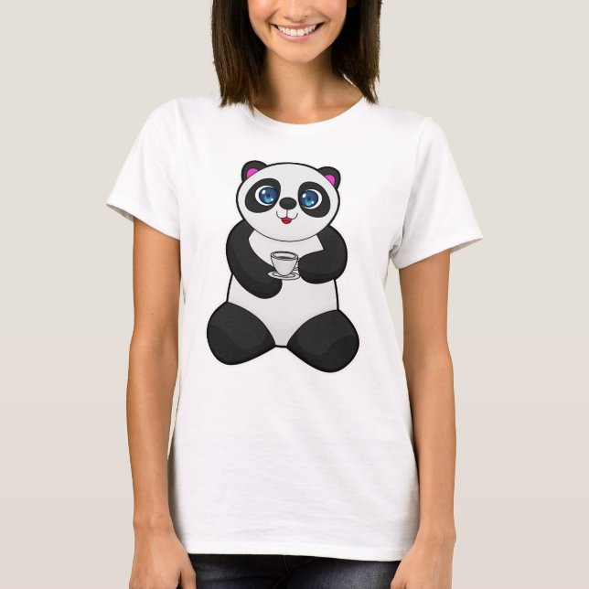 Panda mit Kaffee-Cup T-Shirt (Vorderseite)