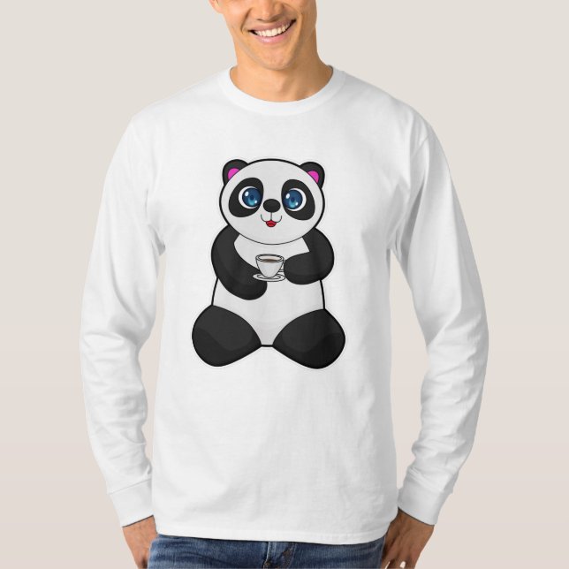 Panda mit Kaffee-Cup T-Shirt (Vorderseite)