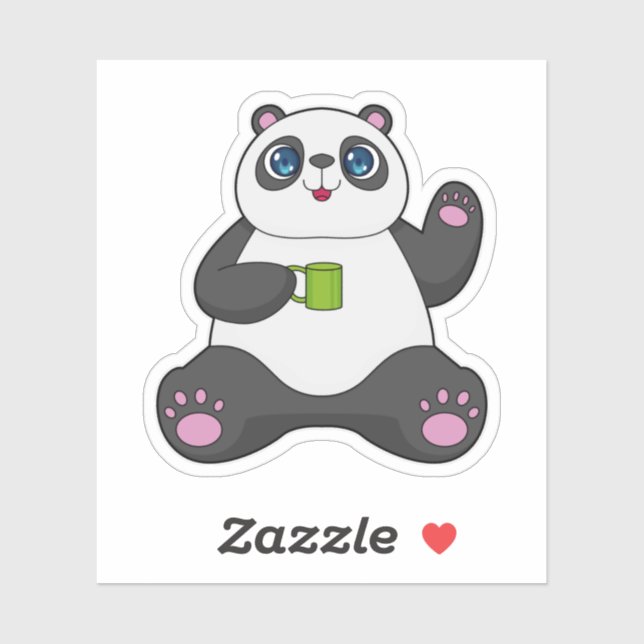 Panda mit Kaffee-Tasse Aufkleber (Blatt)