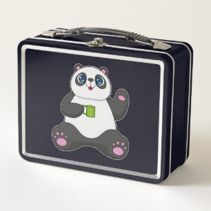 Panda mit Kaffee-Tasse Metall Brotdose