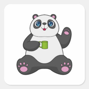 Panda mit Kaffee-Tasse Quadratischer Aufkleber