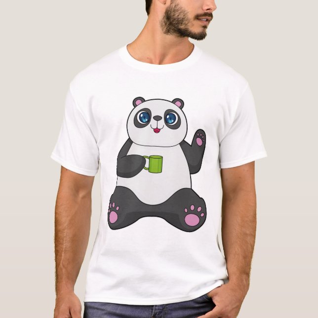 Panda mit Kaffee-Tasse T-Shirt (Vorderseite)