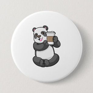 Panda mit Kaffee zum Mitnehmen Button