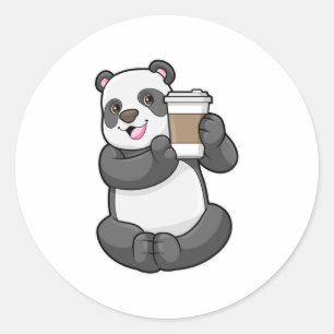 Panda mit Kaffee zum Mitnehmen Runder Aufkleber