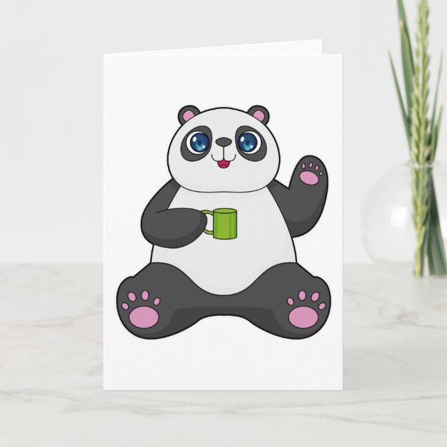Panda mit Kaffeetasse Karte (Vorderseite)