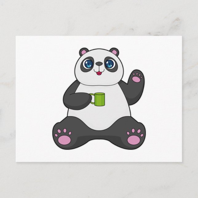 Panda mit Kaffeetasse Postkarte (Vorderseite)