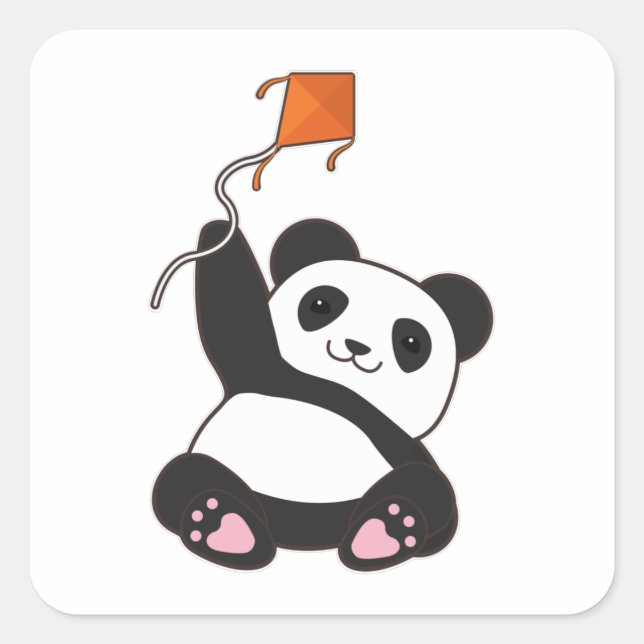 Panda mit Kite Quadratischer Aufkleber (Vorderseite)