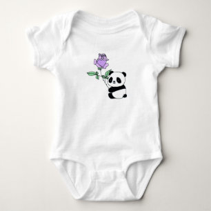 Panda mit lila Rose mit individuellem Namen Baby Strampler