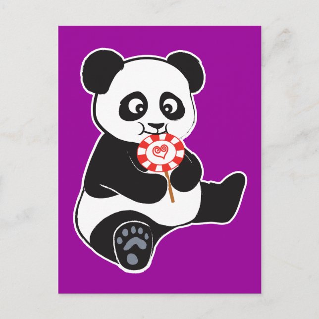 Panda mit Lollipop Postkarte (Vorderseite)