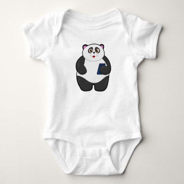 Panda mit Mobiltelefon Baby Strampler (Vorderseite)