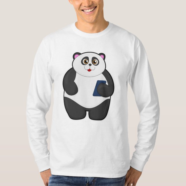 Panda mit Mobiltelefon T-Shirt (Vorderseite)