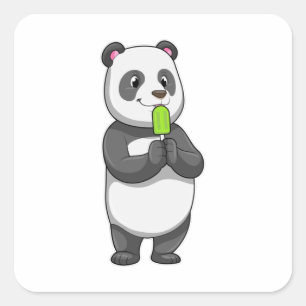 Panda mit Popsikel Quadratischer Aufkleber