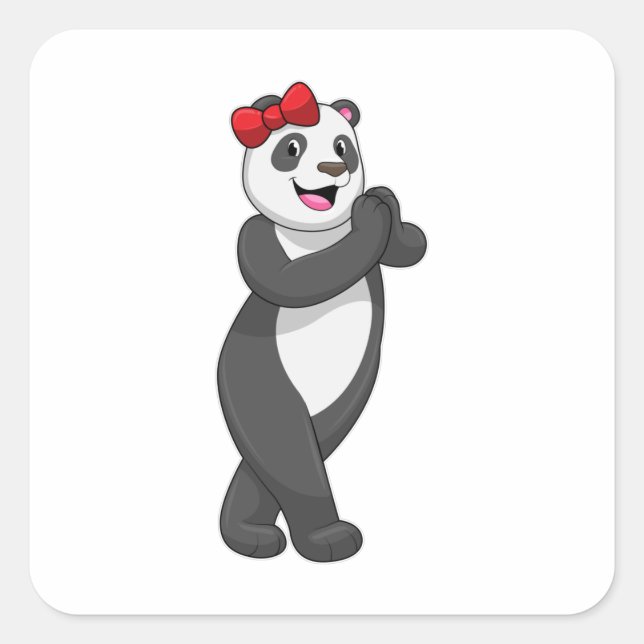 Panda mit Ribbon Quadratischer Aufkleber (Vorderseite)