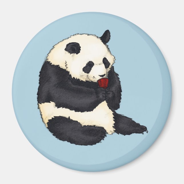 Panda mit roter Teetasse Magnet (Vorne)