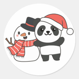 Panda mit Schneemann im Winter für Weihnachten Cla Runder Aufkleber