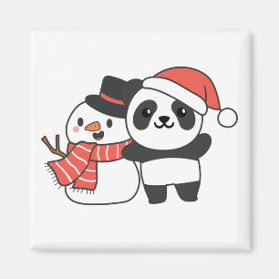Panda mit Schneemann im Winter für Weihnachts-Magn Magnet