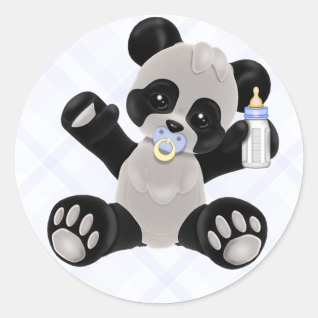 Panda mit Schnuller Blue Baby Boy Runder Aufkleber (Vorderseite)