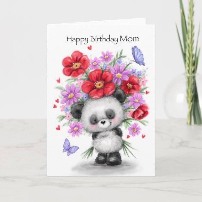 Panda mit schönen Blume, Happy Birthday MAMA Karte (Vorderseite)