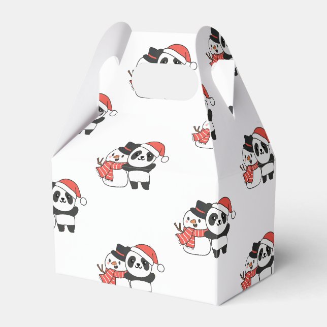 Panda mit Snowman im Winter zu Weihnachten Gefalle Geschenkschachtel (Vorderseite)
