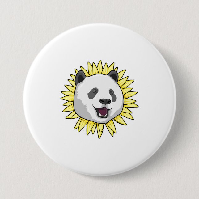 Panda mit Sonnenblume Button (Vorderseite)