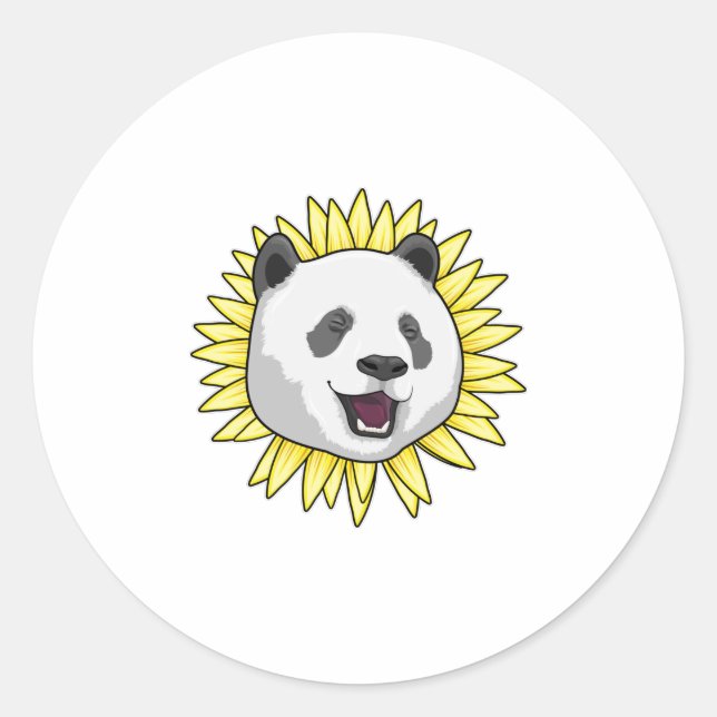 Panda mit Sonnenblume Runder Aufkleber (Vorderseite)