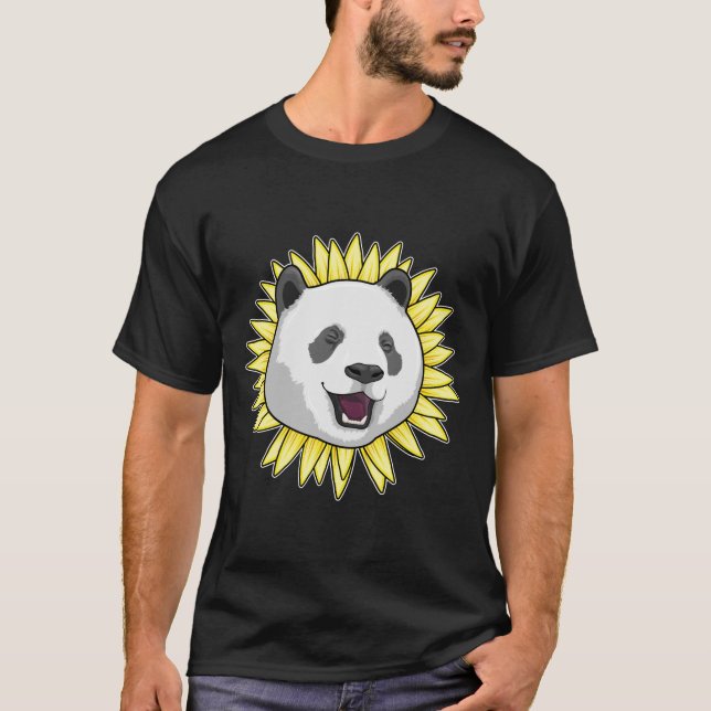 Panda mit Sonnenblume T-Shirt (Vorderseite)
