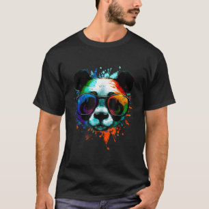 Panda mit Sonnenbrille und farbenfrohen Tintenpatr T-Shirt