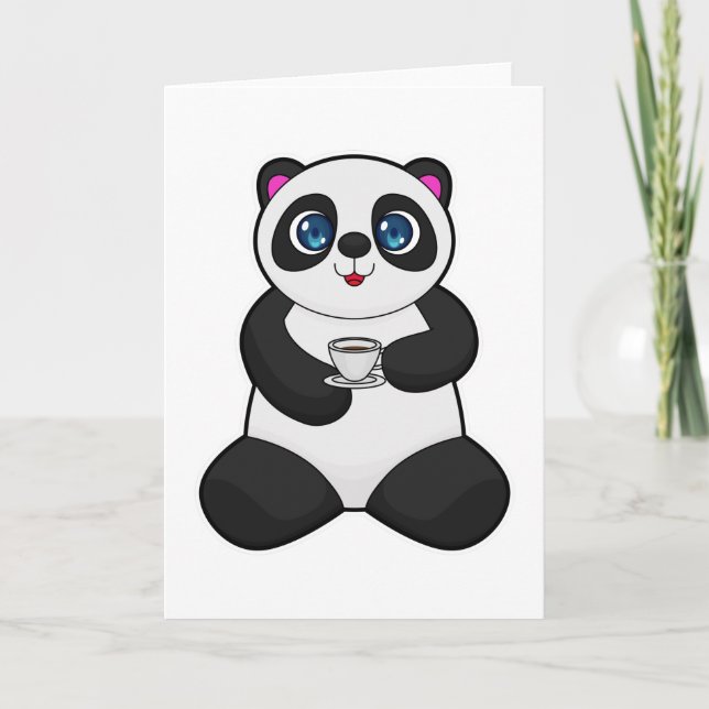 Panda mit Tasse Kaffee Karte (Vorderseite)
