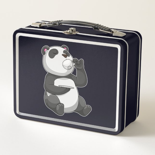 Panda mit Teecup Metall Brotdose (Vorderseite)