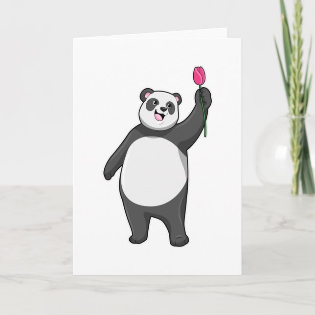 Panda mit Tulpe Karte (Vorderseite)