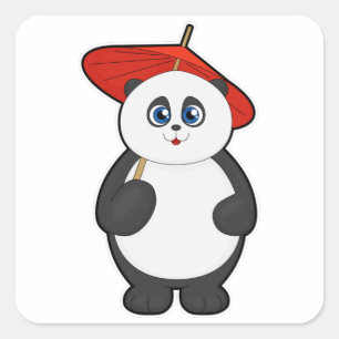 Panda mit Umbrella Quadratischer Aufkleber