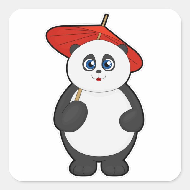 Panda mit Umbrella Quadratischer Aufkleber (Vorderseite)