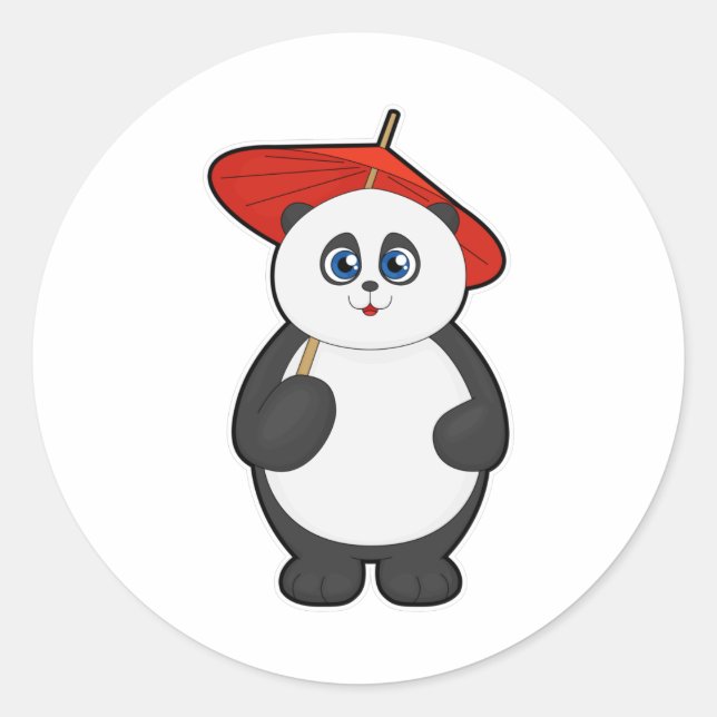 Panda mit Umbrella Runder Aufkleber (Vorderseite)
