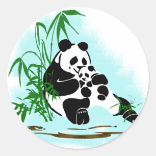 Panda Momma und Baby Runder Aufkleber