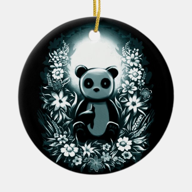 Panda Moon Keramik Ornament (Vorne)