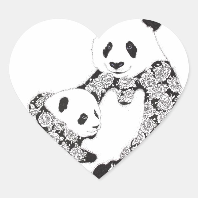 Panda Mother & Baby Cub Herz-Aufkleber (Vorderseite)