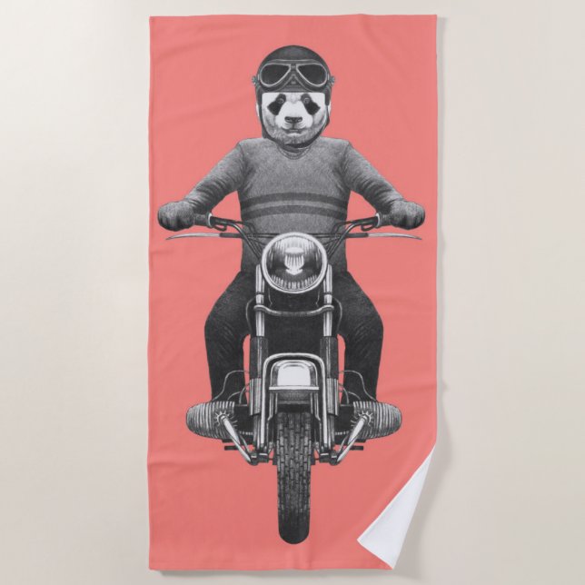 Panda Motorcyle Reiter Strandtuch (Vorderseite)