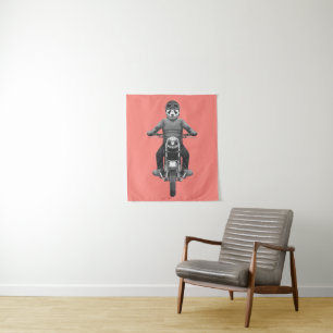 Panda Motorcyle Reiter Wandteppich