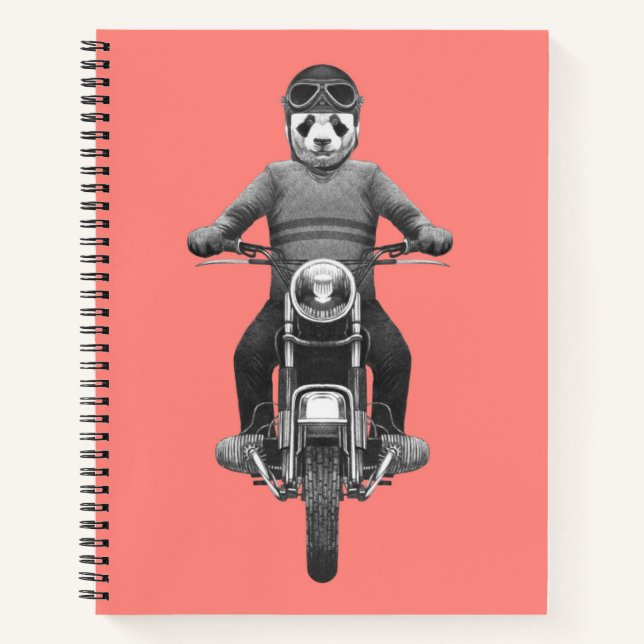 Panda Motorcyle Rider Notizbuch (Vorderseite)