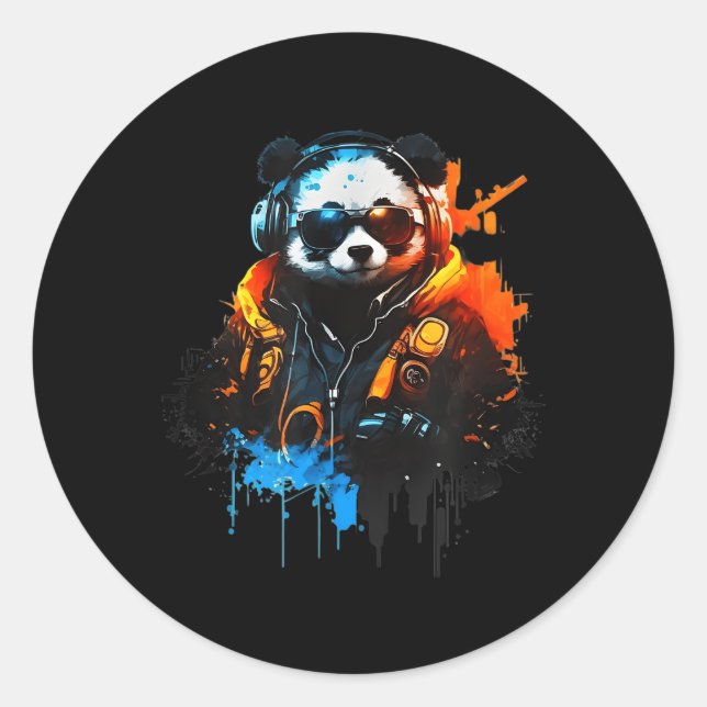 Panda Music Dj Controller Gaming Panda Runder Aufkleber (Vorderseite)