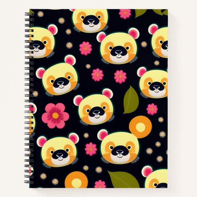 Panda nahtlos kippbares Muster Notizbuch (Vorderseite)