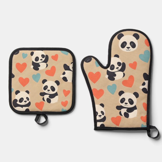Panda Ofenhandschuh & Topflappen-Set (Vorderseite)
