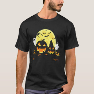 Panda on Beängstigend Pumpkin Halloween Full Moon T-Shirt